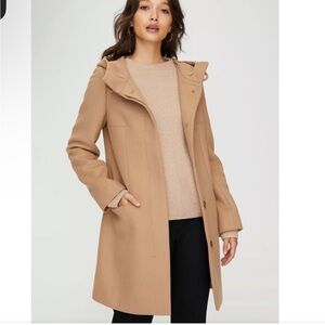 J. Crew wool blend tan zip up coat with hoodie EUC